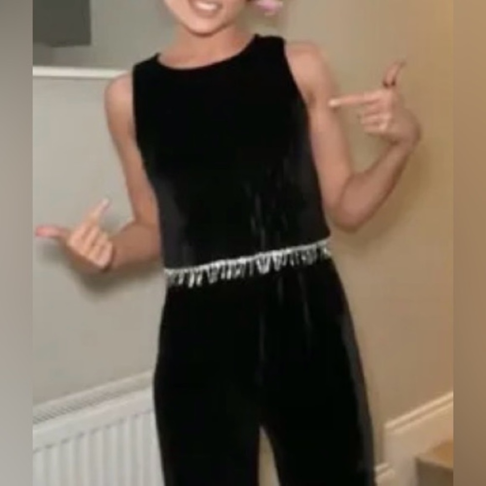 Teenager / Youth Rhinestone Black Velour Jumpsuit by Zara Kids. Stretchy. 11-12 - Picture 3 of 14